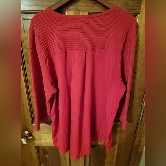 Calvin Klein Womens Plus Size 2X Sweater 3/4 Sleeves Woven Back Detail Red Ltwgt - Picture 2 of 10
